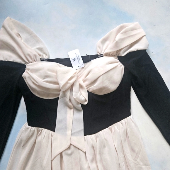 Windsor Dresses & Skirts - Coquette Black & Cream Off-Shoulder Dress Chiffon Feminine Mini Dress